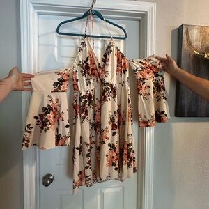 Halter floral dress with sleeves